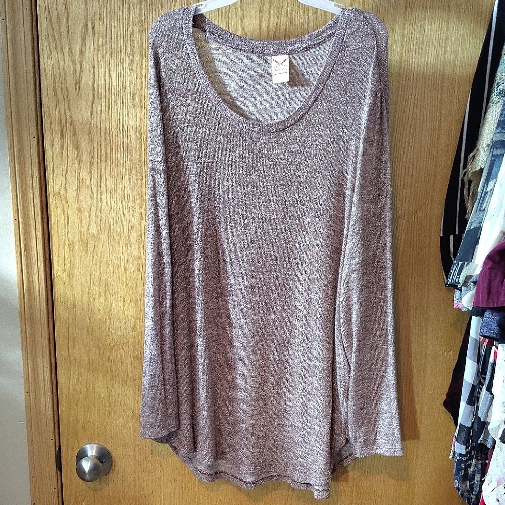Faded Glory Heather Mauve Long-Sleeve Scoop Neck Top